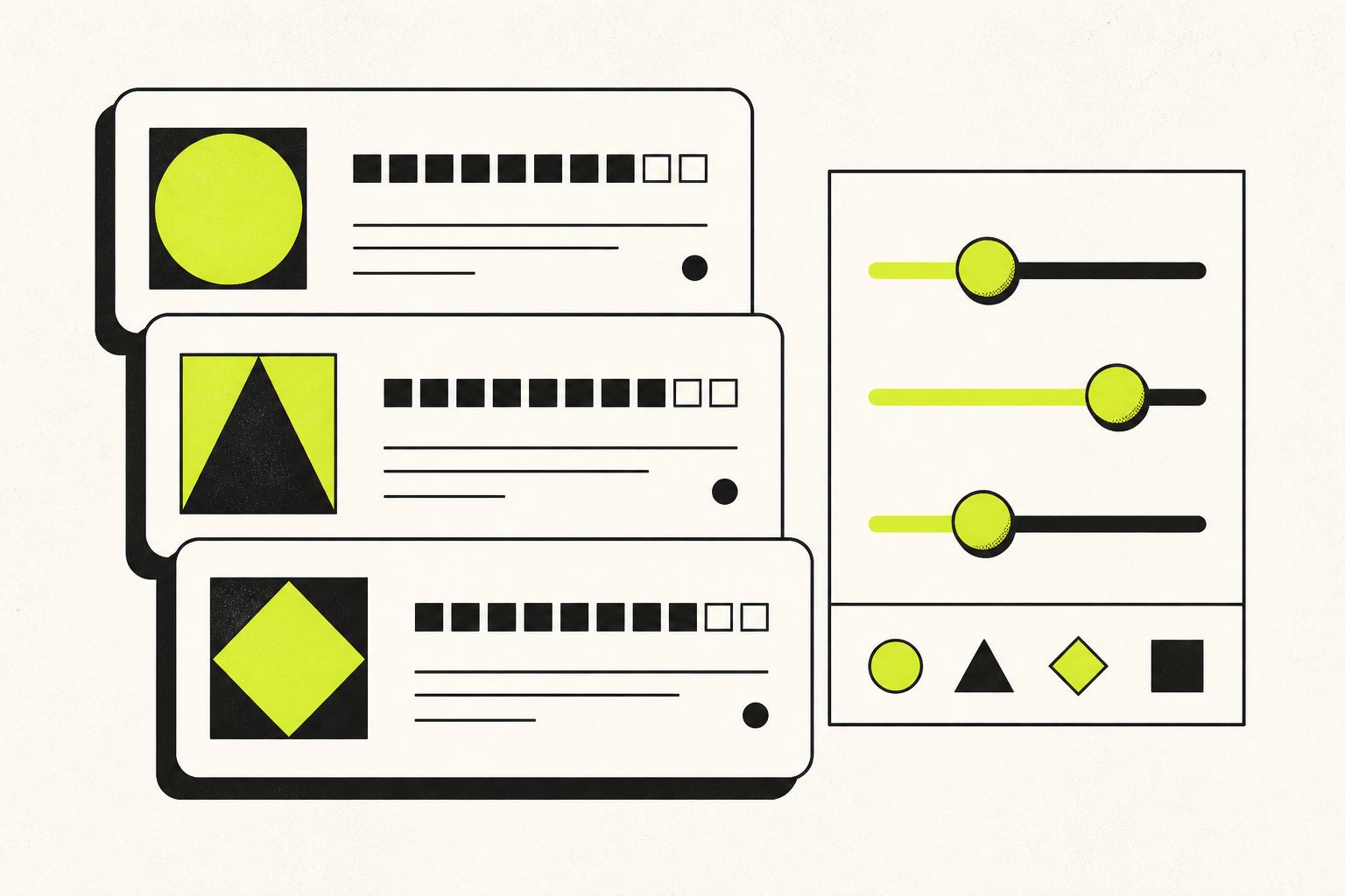 Graphic of scorecards and a filter slider
