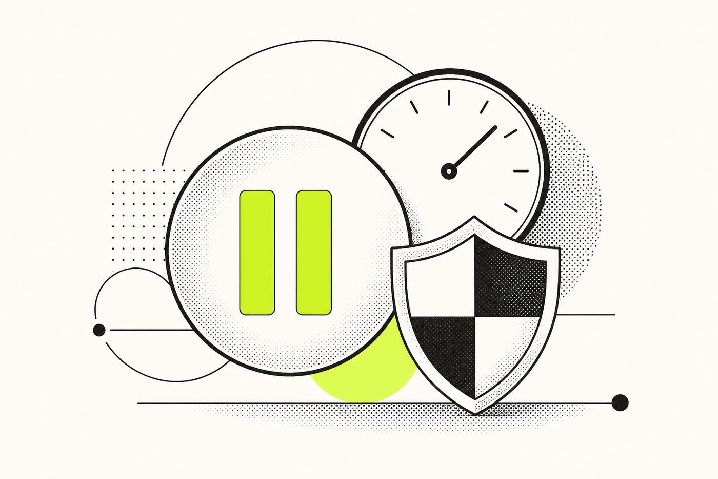 Geometric pause, clock and shield motifs